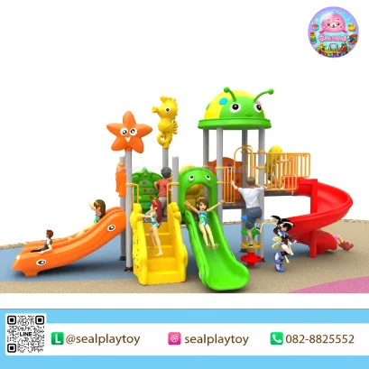 Ladybug Fish Mini เครื่องเล่นสนามเสา 89 มม. พร้อมสไลเดอร์ 3 ทาง อุโมงค์ปลา บ้านของเล่น และกิจกรรมเสริมพัฒนาการสำหรับเด็ก