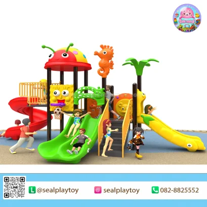 Little Ladybug Adventure เครื่องเล่นสนามเสา 89 มม. พร้อมสไลเดอร์ 3 ทาง บ้านของเล่น อุโมงค์ และกิจกรรมเสริมพัฒนาการสำหรับเด็ก