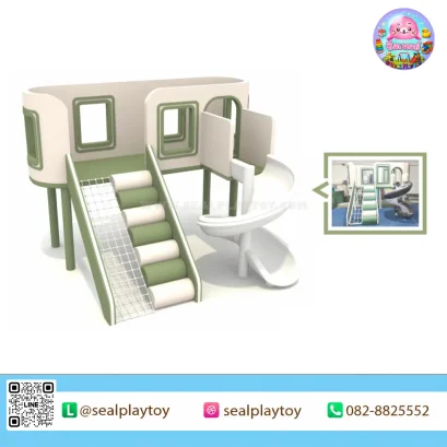 Nordic Soft Play Tower เครื่องเล่นในร่มสำหรับเด็กเล็ก พร้อมสไลเดอร์เกลียว ทางปีนป่าย และกิจกรรมเสริมพัฒนาการ
