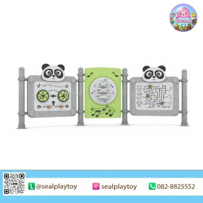 ชุดแผงกิจกรรมแพนด้า 3 แผง เครื่องเล่นพัฒนาทักษะ รวมกิจกรรมดนตรี เขาวงกต และเกมการเรียนรู้ ผลิตจากเสาเหล็กกัลวาไนซ์ โครง LLDPE และแผ่น PE by Sealplay