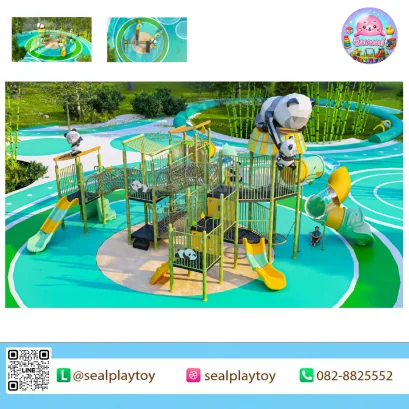 Panda Canopy Quest เครื่องเล่นสนาม PE ธีมแพนด้าและป่าไผ่ พร้อมแพนด้าขนาดใหญ่ อุโมงค์ตาข่าย กระดานลื่นท่อใส และกิจกรรมปีนป่าย by Sealplay