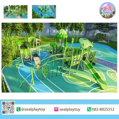 Panda Grove Adventure เครื่องเล่นสนาม PE ธีมแพนด้าและป่าไผ่ พร้อมหอคอย ทางปีน เชือกทรงตัว กระดานลื่น และกิจกรรมฝึกการเคลื่อนไหว by Sealplay