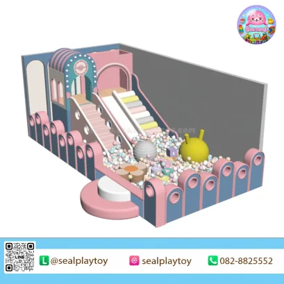 Pastel Ball Pit Adventure ห้องบอลในร่มโทนสีพาสเทล พร้อมบ่อบอล สไลเดอร์ และของเล่นเสริมพัฒนาการสำหรับเด็กเล็ก