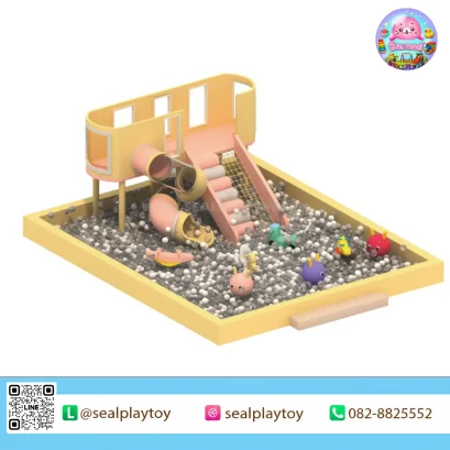 Pastel Ball Pit Loft ห้องบอลในร่มพร้อมบ่อบอล อุโมงค์คลาน บันไดปีนป่าย และโซนกิจกรรมสำหรับเด็กเล็ก