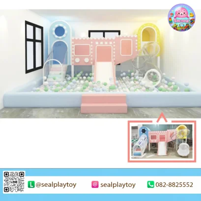 Pastel Ball Pit Town ห้องบอลในร่มโทนสีพาสเทล พร้อมบ่อบอล สไลเดอร์ อุโมงค์คลาน และกิจกรรมสำหรับเด็กเล็ก