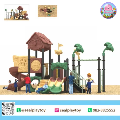 Pirate Treehouse Adventure playground with spiral slide and climbing bars by Sealplay