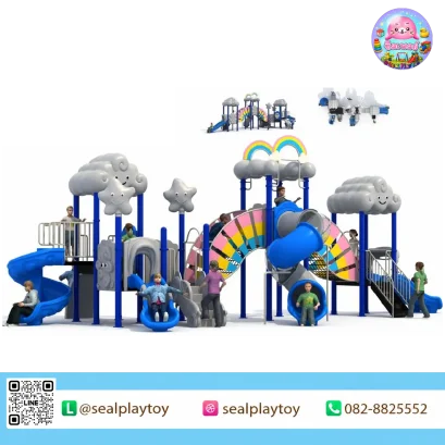 Rainbow Cloud Adventure playground with rainbow bridge and cloud theme by Sealplay