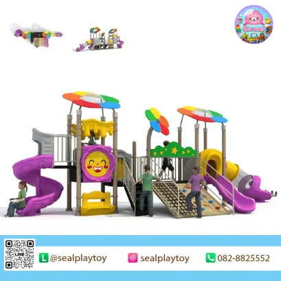 Rainbow Smile Adventure HPL playground featuring rainbow roof, tunnel slide, spiral slide and climbing activities by Sealplay