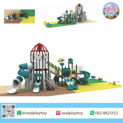 Rocket Jungle Tower playground with tunnel slide and rope bridge by Sealplay
