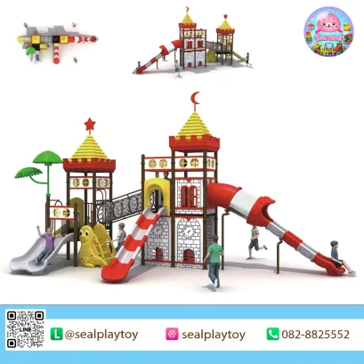 Royal Castle Quest เครื่องเล่นสนาม PE ธีมปราสาทราชวงศ์ พร้อมสไลเดอร์อุโมงค์ สไลเดอร์คู่ และกิจกรรมปีนป่าย