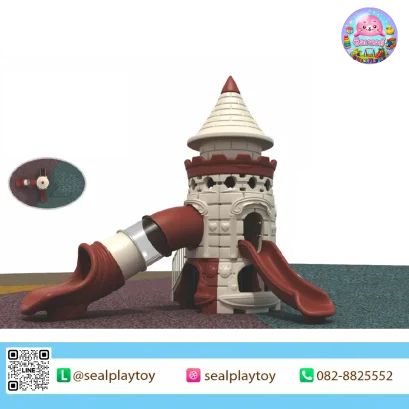 Royal Castle Tower playground with spiral tunnel slide and swing set by Sealplay