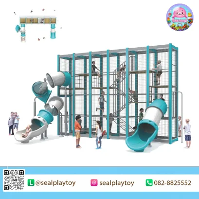 Sky Tower Challenge เครื่องเล่นปีนป่ายหอคอยเชือก พร้อมสไลเดอร์อุโมงค์ บันไดปีน และกิจกรรมผจญภัยสำหรับเด็กกลางแจ้ง