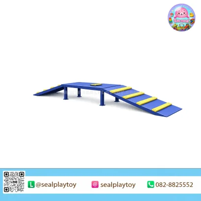 Skywalk Platform สะพานเดินทรงตัวสำหรับสัตว์เลี้ยง ผลิตจากแผ่น PE พร้อมโครงเหล็กกัลวาไนซ์พ่นสีและคานกันลื่น ช่วยฝึกการทรงตัว ความคล่องตัว และการควบคุมการเคลื่อนไหว by Sealplay