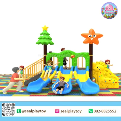Sunny Forest Mini เครื่องเล่นสนามเสา 89 มม. พร้อมสไลเดอร์ 4 ทาง สะพานเชื่อม และกิจกรรมเสริมพัฒนาการสำหรับเด็ก
