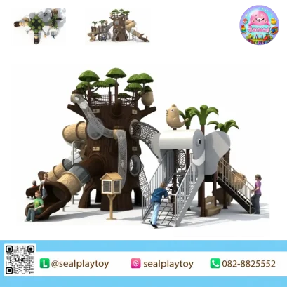 Wildlife Habitat Playground – เครื่องเล่นสนามธีมธรรมชาติและสัตว์ป่า พร้อมทาวเวอร์ต้นไม้ อุโมงค์เชือก และสไลเดอร์กลางแจ้ง