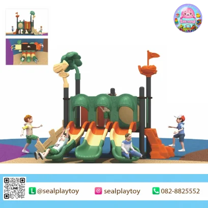 Woodland Triple Slide playground with triple slide and climbing steps by Sealplay