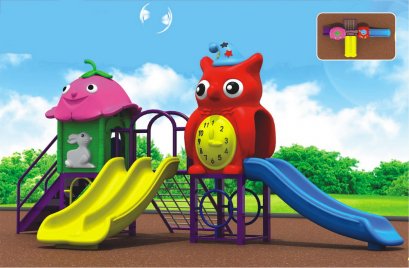 เครื่องเล่นสนาม C ชุดอาวล์คล็อกแอนด์ฟลาวเวอร์ฮัทสไลด์-เครื่องเล่นสนาม กระดานลื่น สไลเดอร์ by Sealplay