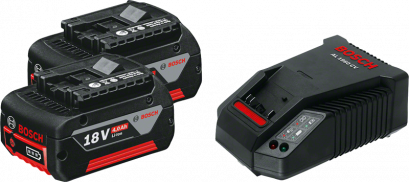 BOSCH Starter Kit แท่นชาร์จ + แบตเตอรี่ 4 Ah 2 ก้อน
