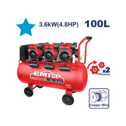 EMTOP ปั๊มลมออยฟรี 100 ลิตร 4.8 HP รุ่น EACPS48102