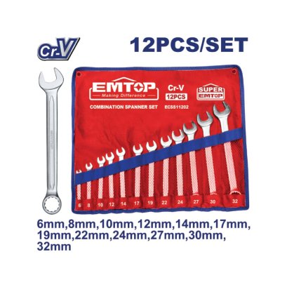 EMTOP ชุดประแจแหวนข้าง-ปากตาย 12 ชิ้น รุ่น ECSS11202