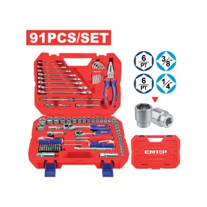 EMTOP ชุดเครื่องมือ 3/8" + 1/4" 91 ชิ้น EHTS00911