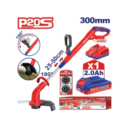 EMTOP เครื่องตัดหญ้าไร้สาย 20 โวลต์ (แบต1ก้อน+แท่นชาร์จ) รุ่น ELGT203011