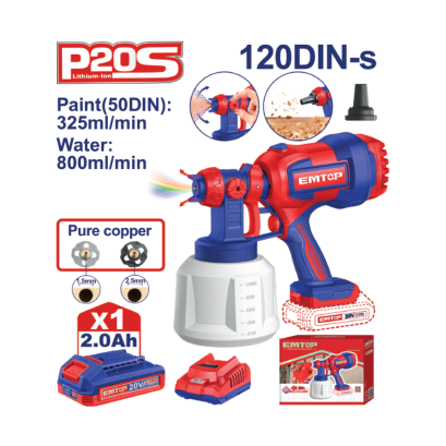 EMTOP กาพ่นสีแบบไร้สาย 20 โวลต์ ถังสี 1000ml (แบต1ก้อน+แท่นชาร์จ) รุ่น ELSG20042