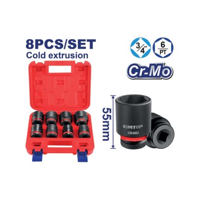 EMTOP ชุดลูกบล็อกกระแทกสั้น (55mm) 3/4 นิ้ว รุ่น EMSSD34081