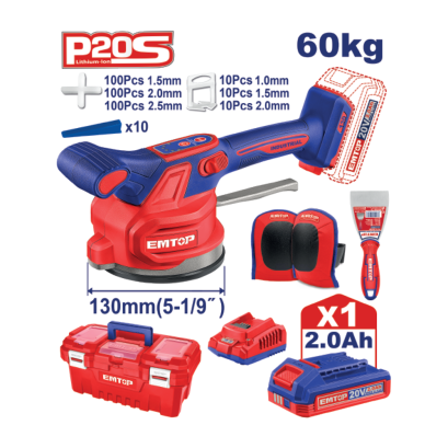 EMTOP เครื่องสั่นกระเบื้องไร้สาย 60 Kg (แบต1ก้อน+แท่นชาร์จ) รุ่น EMTVM20018