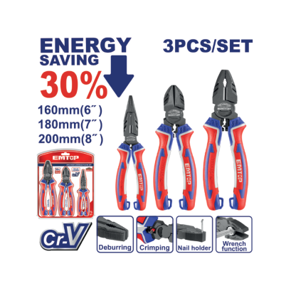 EMTOP ชุดคีม 3 ชิ้น/ชุด สำหรับงานหนัก รุ่น EPLS0321