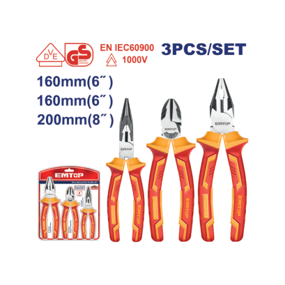 EMTOP ชุดคีม 3 ชิ้น/ชุด หุ้มฉนวน VDE กันไฟฟ้า รุ่น EPLS0331