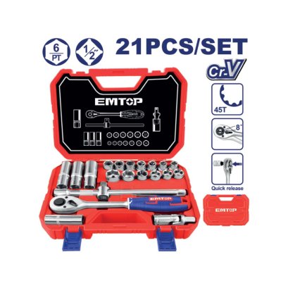 EMTOP ชุดบล็อก 1/2 นิ้ว 21 ชิ้น รุ่น ESKT12211