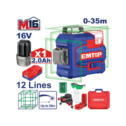 EMTOP เลเซอร์วัดระดับ 3 มิติไร้สาย (แบต1ก้อน+แท่นชาร์จ) รุ่น ESLE12301