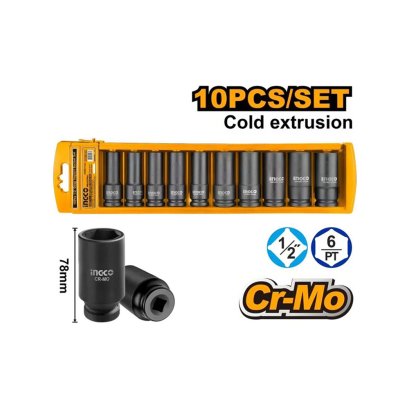 INGCO ชุดลูกบล็อกลม 1/2 นิ้ว 10 ชิ้น รุ่น HKISSD12102L