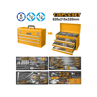 INGCO ชุดเครื่องมือช่าง 3 ชั้น 136 ชิ้น รุ่น HTCS261368