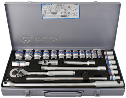 KINGTONY 4326SR01 บล็อกชุด รู 1/2” 25 ตัว/ชุด 6เหลี่ยม (ระบบนิ้ว)