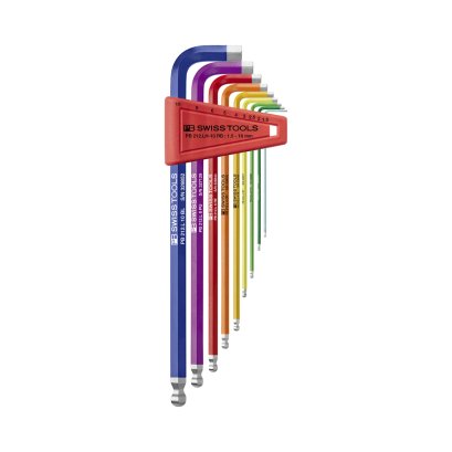 PB Swiss Tools ประแจหกเหลี่ยมสีรุ้งยาวพิเศษ หัวบอล รุ่น PB212 LH-10 RB