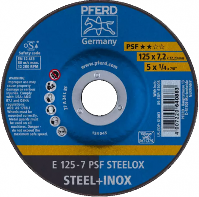 PFERD E 125-7 PSF STEELOX ใบเจียร์สเตนเลส 5 นิ้ว ม้าลอดห่วง