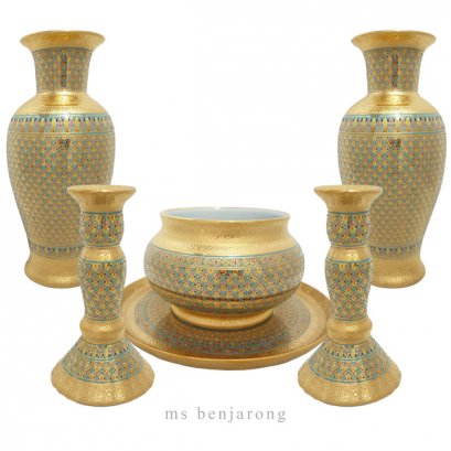 ชุดกระถางธูป Joss stick pot | Benjarong | Gold