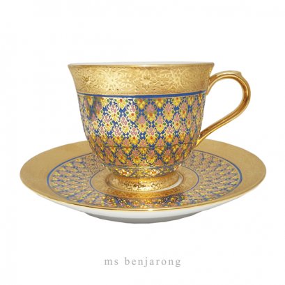 Coffee Cup Benjarong | Gold | Big ถ้วยกาแฟใหญ่เบญจรงค์ ผสมทองนูน