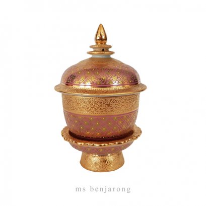 Bowl 3&quot; Benjarong Gold โถชั้น 3&quot; พร้อมพาน เบญจรงค์ผสมทองนูน