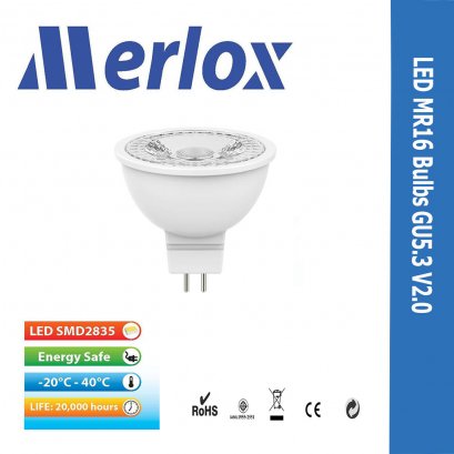 หลอดไฟ LED MR16 12V AC/DC 5W 400LM 3000K 38° GU5.3 Merlox