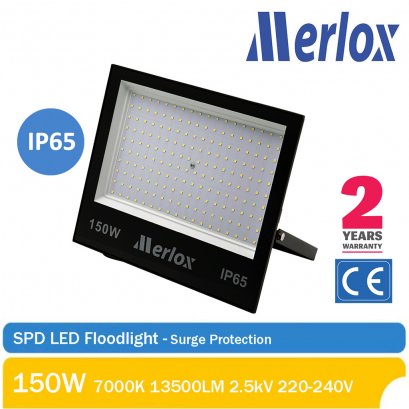 โคมไฟ SPD LED FLOODLIGHT 220-240V 150W 7000K 18000LM 2.5kV MERLOX (with Surge Protection)