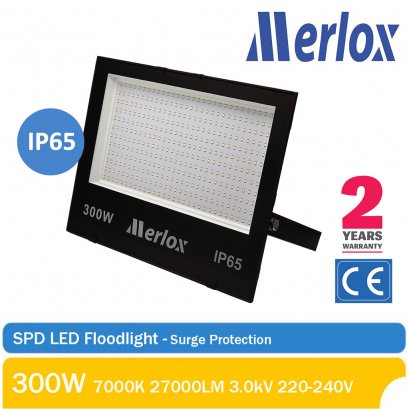 โคม SPD LED FLOODLIGHT 220-240V 300W 7000K 27000LM 3.0kV MERLOX (with Surge Protection)