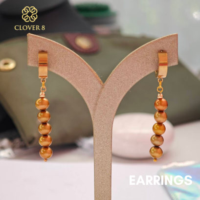 ต่างหูไข่มุก ทรงมันฝรั่ง ไข่มุกสีทอง ไซส์ 3.3mm มุกแท้100% มุกน้ำจืด Clover8jewelry