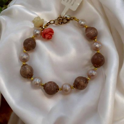 Freshwater pearl with agate stone bracelet