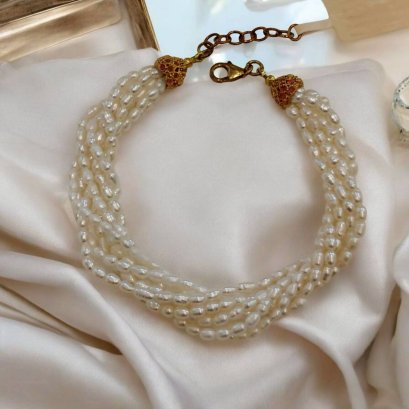 Freshwater pearl ruby bracelet with silver92.5 setting