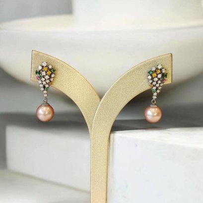 ต่างหูมุกน้ำจืด ตัวเรือนเงิน92.5