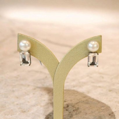 ต่างหูมุกน้ำจืด ตัวเรือนเงิน92.5