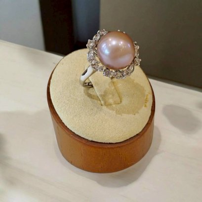 แหวนไข่มุกน้ำจืดแท้ ตัวเรือนเงิน92.5